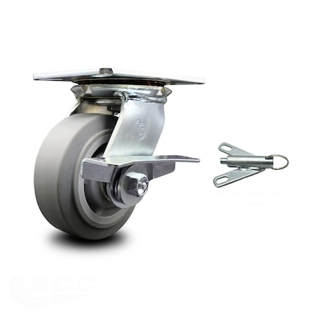 Service Caster 5 Inch Thermoplastic Rubber Caster with Ball Bearing and Brake/Swivel Lock SCC SCC-35S520-TPRBF-SLB-BSL